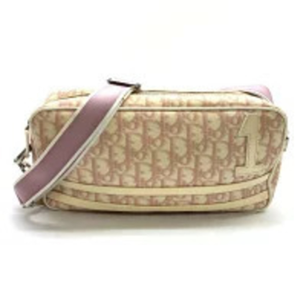Christian Dior Trotter Shoulder Bag Crossbody Canvas Pink Enamel